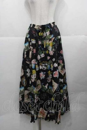 画像: PINK HOUSE / ブーケモチーフプリントスカート  黒 I-25-11-27-069-LO-SK-SA-ZI