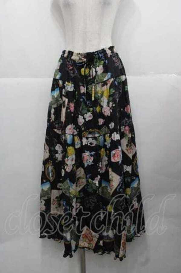 画像1: PINK HOUSE / ブーケモチーフプリントスカート  黒 I-25-11-27-069-LO-SK-SA-ZI (1)