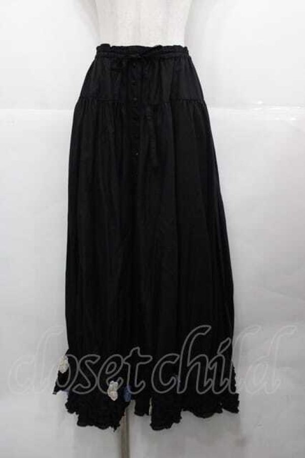 画像1: PINK HOUSE / パンジーレース使いローンスカート  黒 I-25-11-27-070-LO-SK-SA-ZI (1)