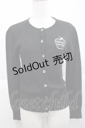 画像: metamorphose / りんご刺繍ニットカーディガン  黒Ｘ白 I-25-11-27-012-ME-TO-SA-ZI