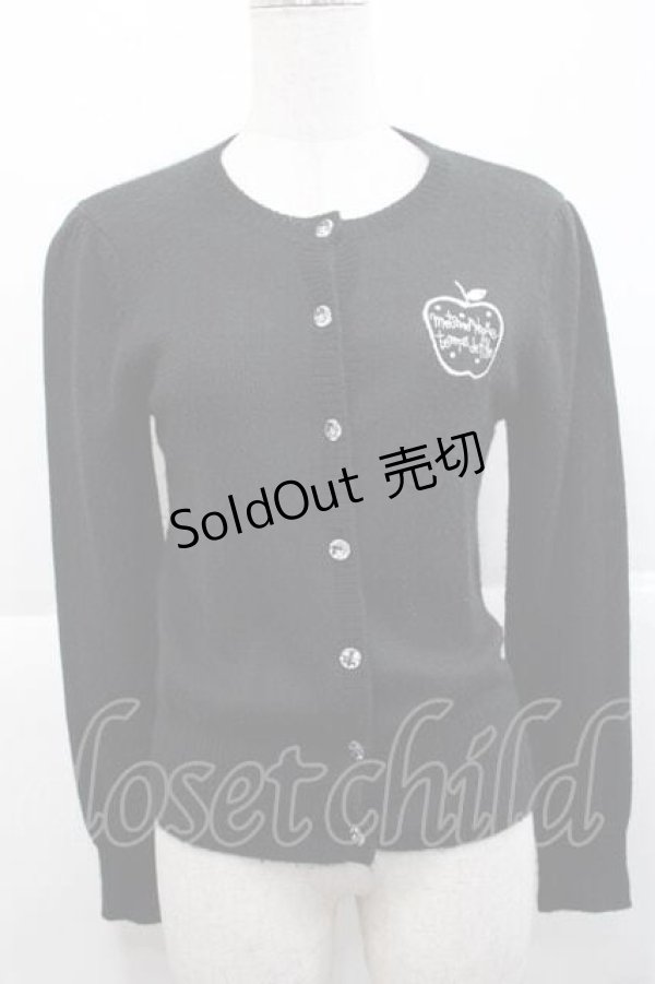 画像1: metamorphose / りんご刺繍ニットカーディガン  黒Ｘ白 I-25-11-27-012-ME-TO-SA-ZI (1)