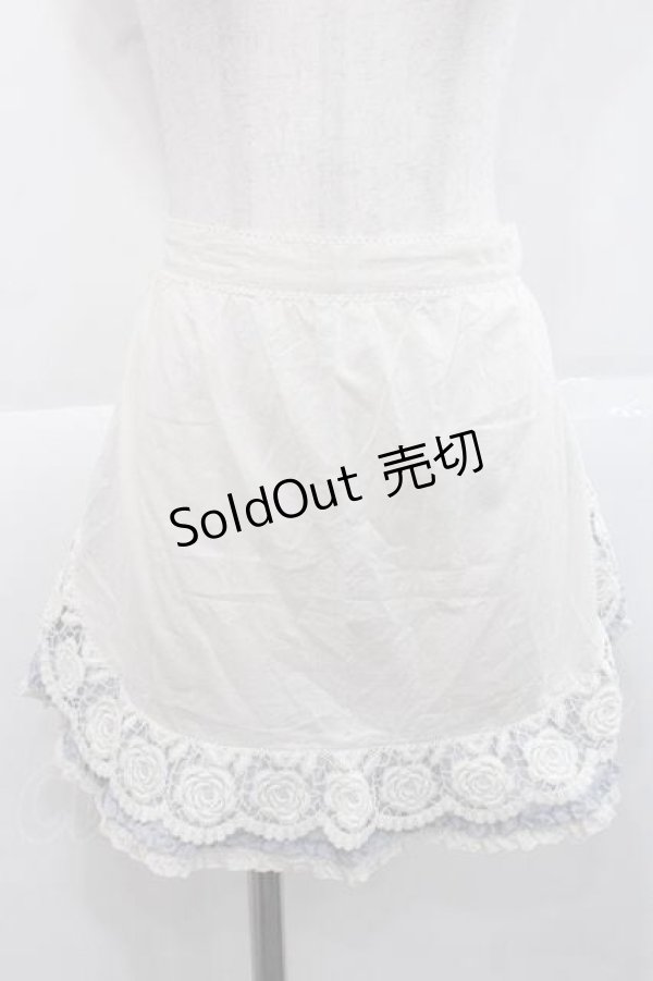 画像1: PINK HOUSE / ローズレース使いエプロン  アイボリー×ブルー I-25-11-27-076-LO-ZA-SA-ZI (1)