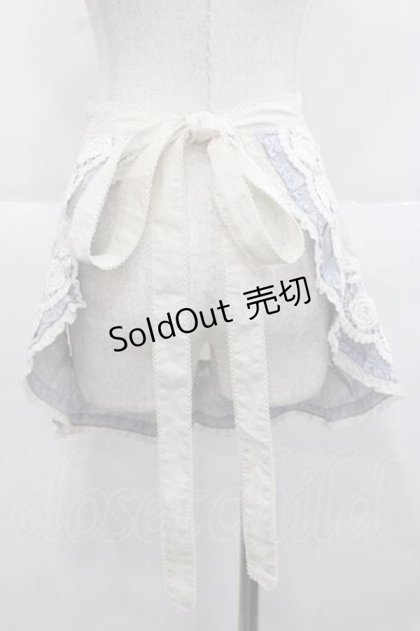 画像2: PINK HOUSE / ローズレース使いエプロン  アイボリー×ブルー I-25-11-27-076-LO-ZA-SA-ZI (2)