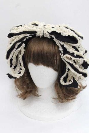 画像: Hoshibako Works / お人形風シャンティクリームリボンカチューシャ  黒 I-25-11-27-087-LO-AC-SA-ZI