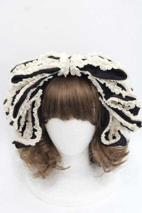 画像2: Hoshibako Works / お人形風シャンティクリームリボンカチューシャ  黒 I-25-11-27-087-LO-AC-SA-ZI (2)