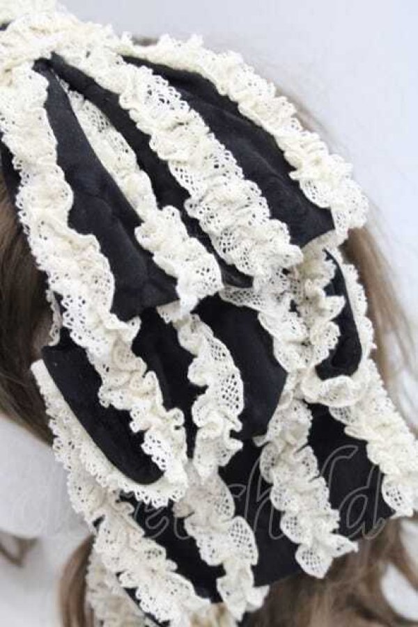 画像3: Hoshibako Works / お人形風シャンティクリームリボンカチューシャ  黒 I-25-11-27-087-LO-AC-SA-ZI (3)