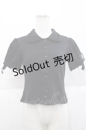 画像: metamorphose / はしごレース襟半袖カットカーディガン  黒 I-25-11-27-013-ME-TO-SA-ZI