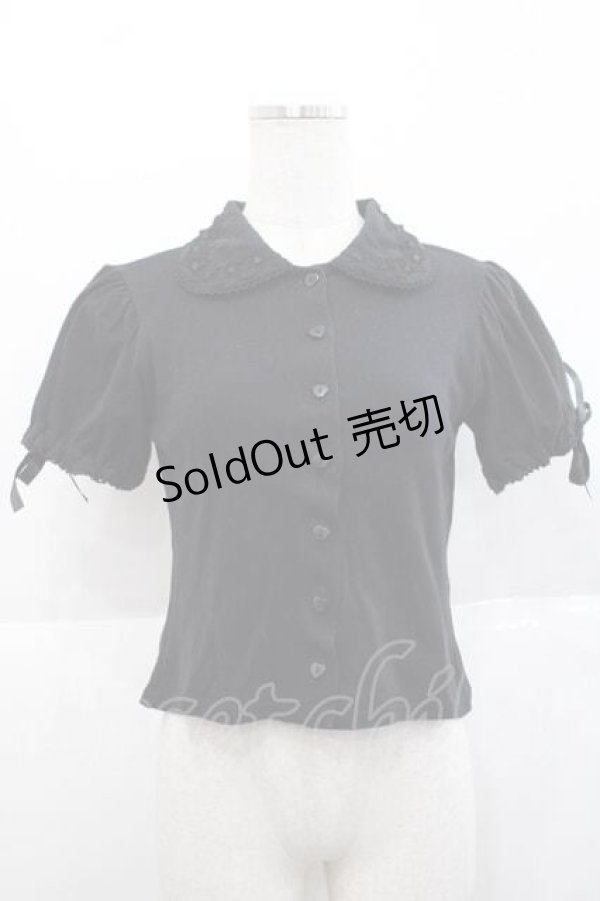 画像1: metamorphose / はしごレース襟半袖カットカーディガン  黒 I-25-11-27-013-ME-TO-SA-ZI (1)