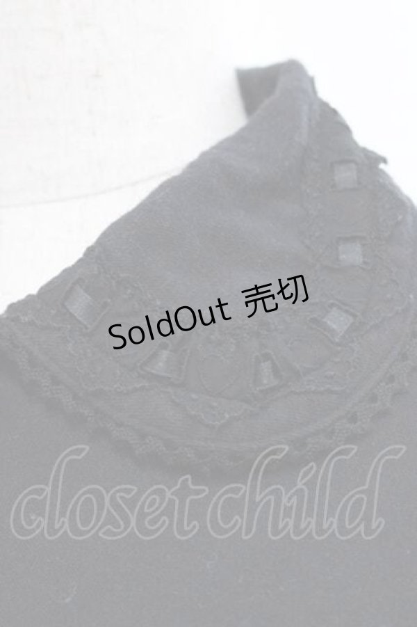 画像3: metamorphose / はしごレース襟半袖カットカーディガン  黒 I-25-11-27-013-ME-TO-SA-ZI (3)