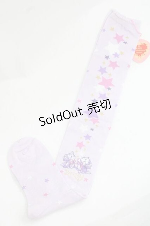 画像1: BABY,THE STARS SHINE BRIGHT / 星屑Fantasia 双子の星ネコちゃんのホロスコープ 柄オーバーニーソックス  ラベンダー I-25-11-27-107-BA-ZA-SA-ZI (1)