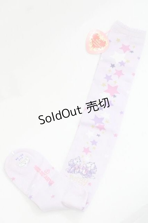 画像2: BABY,THE STARS SHINE BRIGHT / 星屑Fantasia 双子の星ネコちゃんのホロスコープ 柄オーバーニーソックス  ラベンダー I-25-11-27-107-BA-ZA-SA-ZI (2)