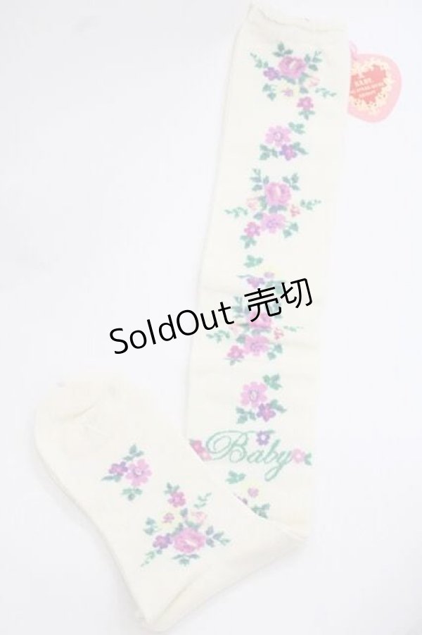 画像1: BABY,THE STARS SHINE BRIGHT / Garden Flower柄オーバーニーソックス  アイボリー I-25-11-27-115-BA-ZA-SA-ZI (1)