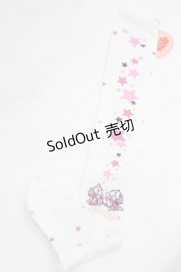 画像1: BABY,THE STARS SHINE BRIGHT / 星屑Fantasia 双子の星ネコちゃんのホロスコープ 柄オーバーニーソックス  白 I-25-11-27-120-BA-ZA-SA-ZI (1)