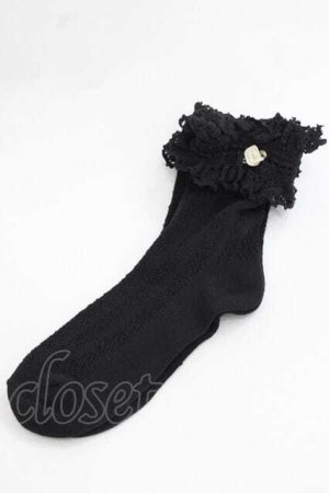 画像: m petit by misako / プチバラ付きクルーソックス  黒 I-25-11-27-121-LO-ZA-SA-ZI