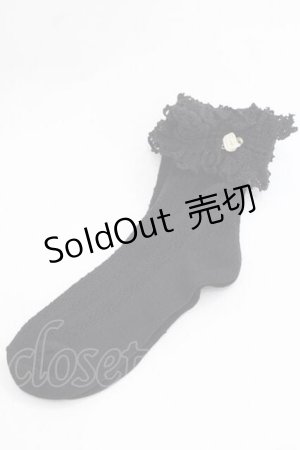 画像: m petit by misako / プチバラ付きクルーソックス  黒 I-25-11-27-121-LO-ZA-SA-ZI