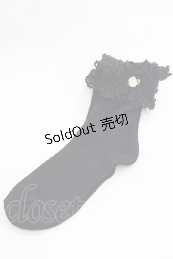 画像1: m petit by misako / プチバラ付きクルーソックス  黒 I-25-11-27-121-LO-ZA-SA-ZI (1)