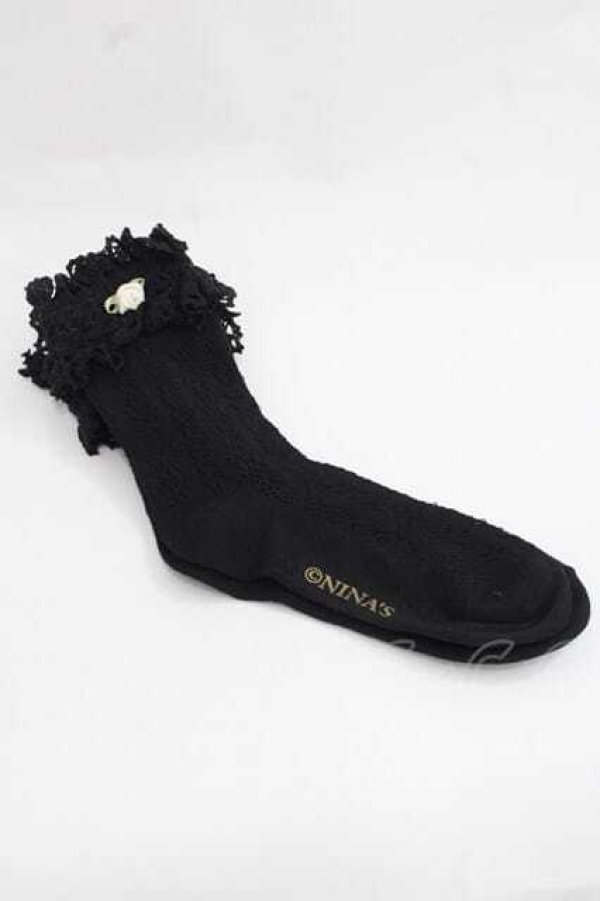 画像2: m petit by misako / プチバラ付きクルーソックス  黒 I-25-11-27-121-LO-ZA-SA-ZI (2)