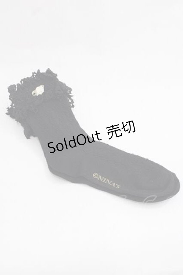 画像2: m petit by misako / プチバラ付きクルーソックス  黒 I-25-11-27-121-LO-ZA-SA-ZI (2)