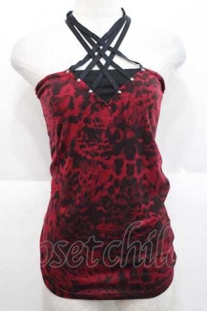 画像: SEX POT ReVeNGe / レオパード柄クロスベアトップス  赤ｘ黒 I-25-11-27-016-SP-TO-SA-ZI