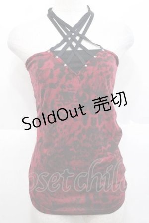 画像: SEX POT ReVeNGe / レオパード柄クロスベアトップス  赤ｘ黒 I-25-11-27-016-SP-TO-SA-ZI