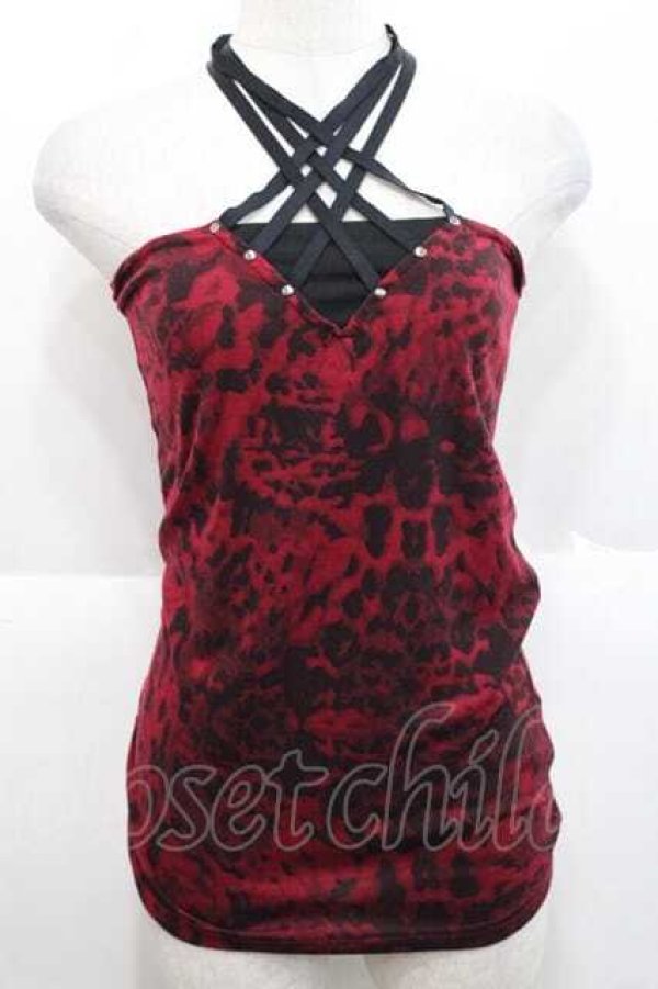 画像1: SEX POT ReVeNGe / レオパード柄クロスベアトップス  赤ｘ黒 I-25-11-27-016-SP-TO-SA-ZI (1)