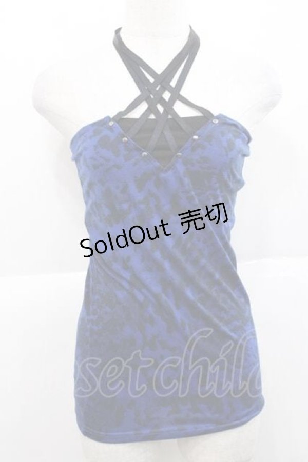 画像1: SEX POT ReVeNGe / レオパード柄クロスベアトップス  青Ｘ黒 I-25-11-27-017-SP-TO-SA-ZI (1)