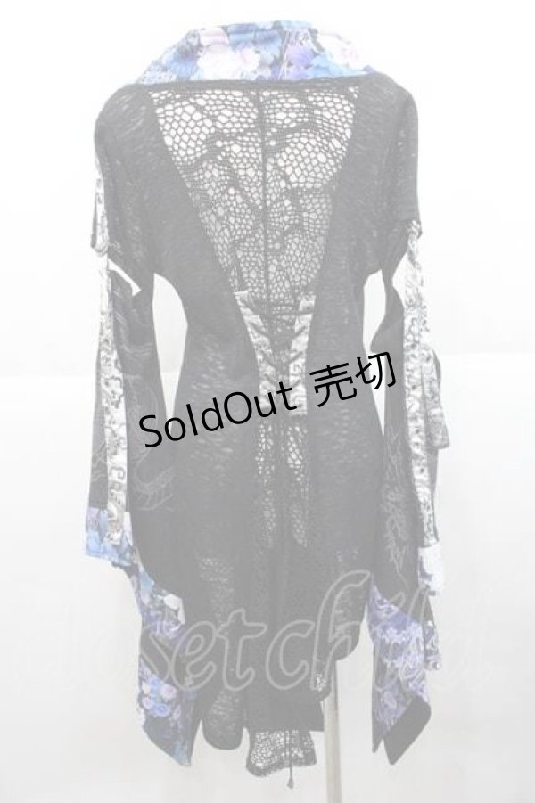 画像2: Qutie Frash / メッシュ切り替え着物袖カーディガン  黒Ｘ青 I-25-11-27-019-QU-BL-SA-ZI (2)