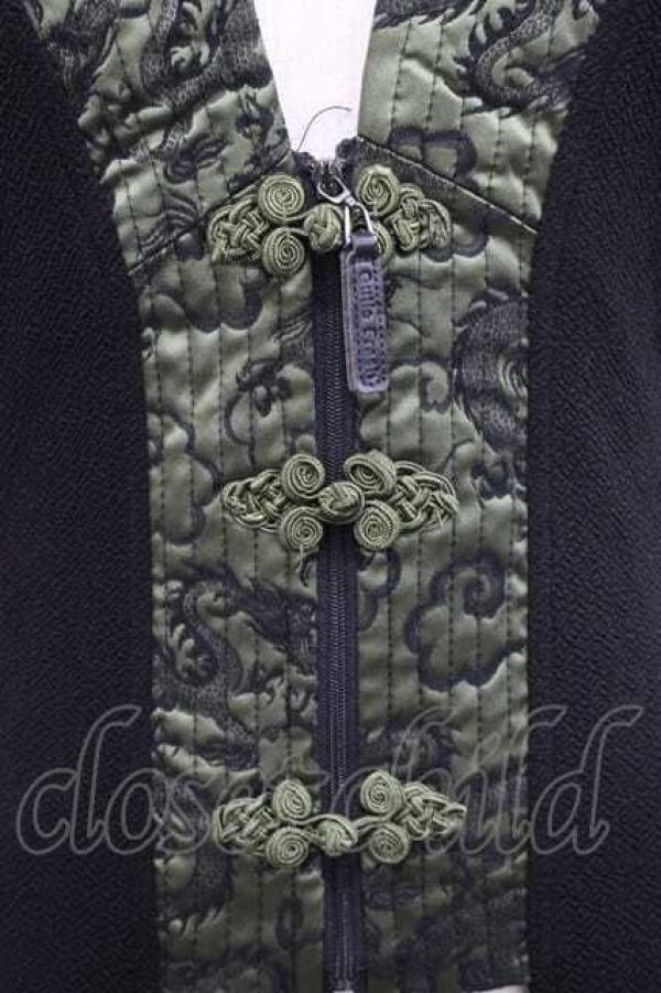 画像3: Qutie Frash / サイド編上チャイナ風ロングベスト  黒Ｘ緑 I-25-11-27-020-QU-TO-SA-ZI (3)