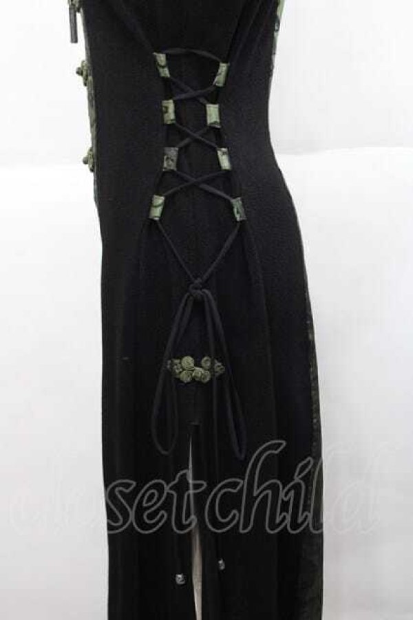 画像4: Qutie Frash / サイド編上チャイナ風ロングベスト  黒Ｘ緑 I-25-11-27-020-QU-TO-SA-ZI (4)