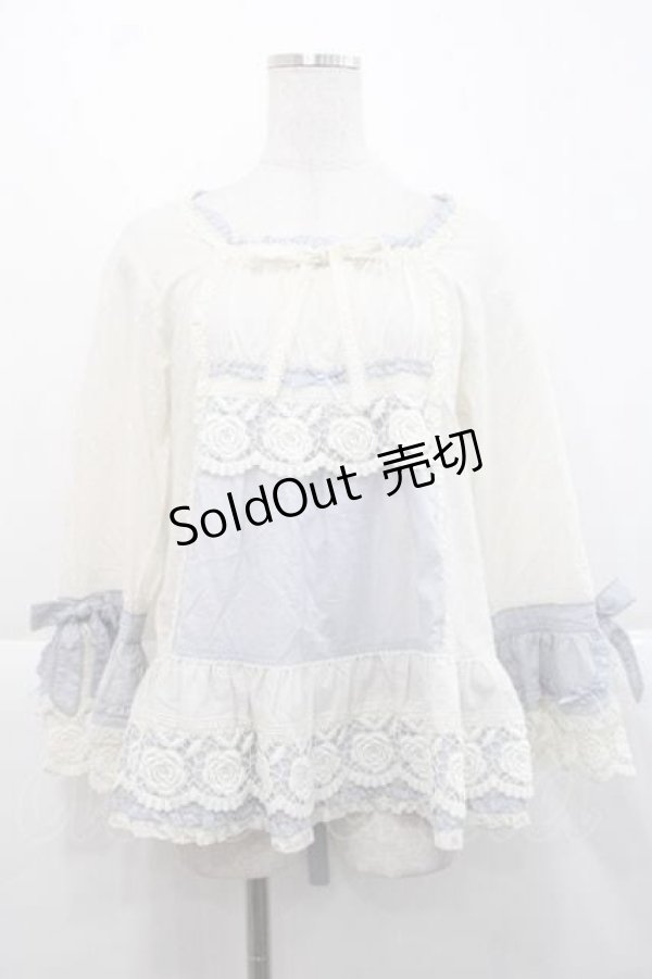 画像1: PINK HOUSE / ローズレース使いブラウス  アイボリーＸブルー I-25-11-27-021-LO-BL-SA-ZI (1)