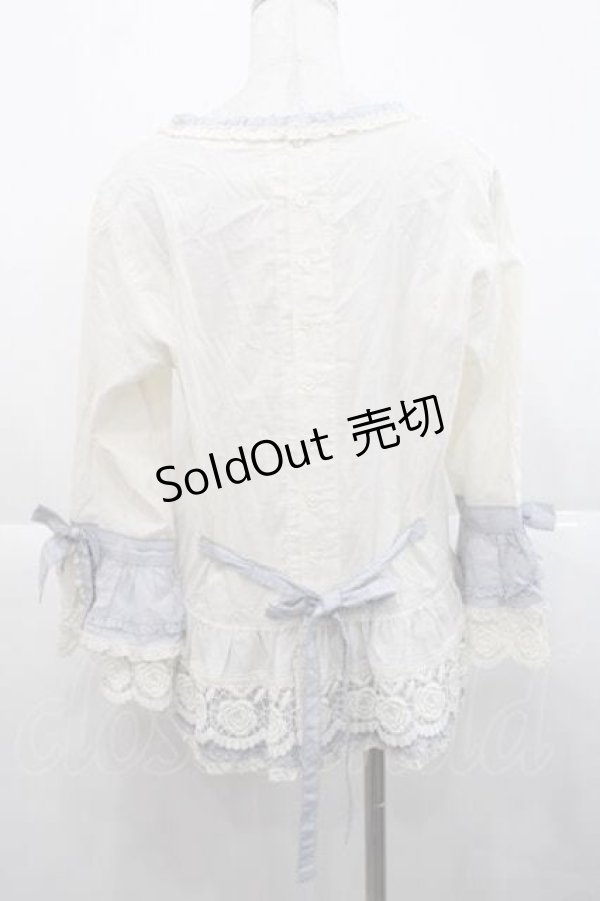 画像2: PINK HOUSE / ローズレース使いブラウス  アイボリーＸブルー I-25-11-27-021-LO-BL-SA-ZI (2)