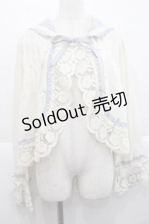 画像: PINK HOUSE / 配色フリル使いフードブラウス  アイボリーＸブルー I-25-11-27-022-LO-BL-SA-ZI