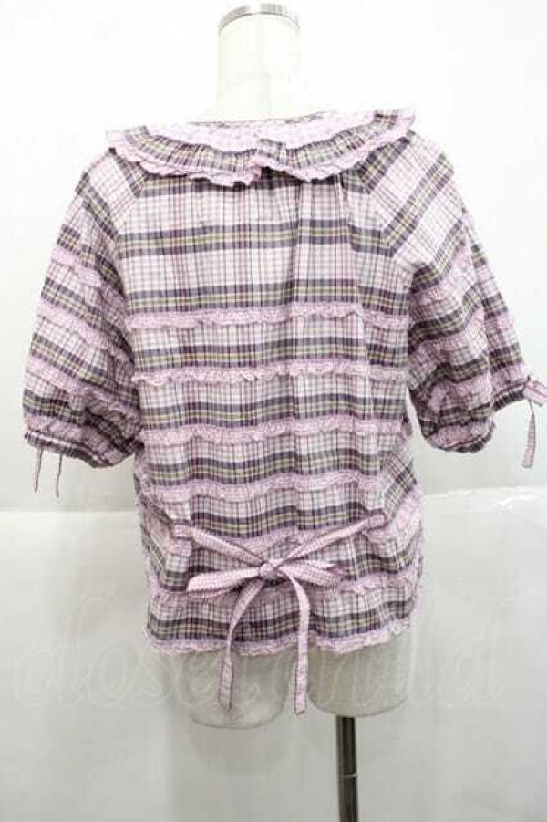 画像2: PINK HOUSE / オリジナルチェック半袖ブラウス  ピンクチェック I-25-11-27-023-LO-BL-SA-ZI (2)