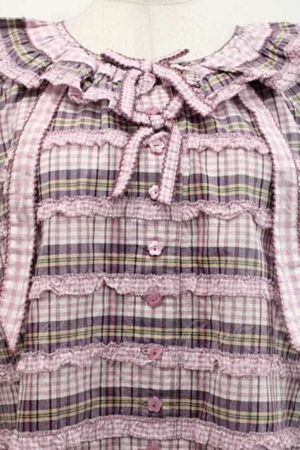 画像3: PINK HOUSE / オリジナルチェック半袖ブラウス  ピンクチェック I-25-11-27-023-LO-BL-SA-ZI (3)