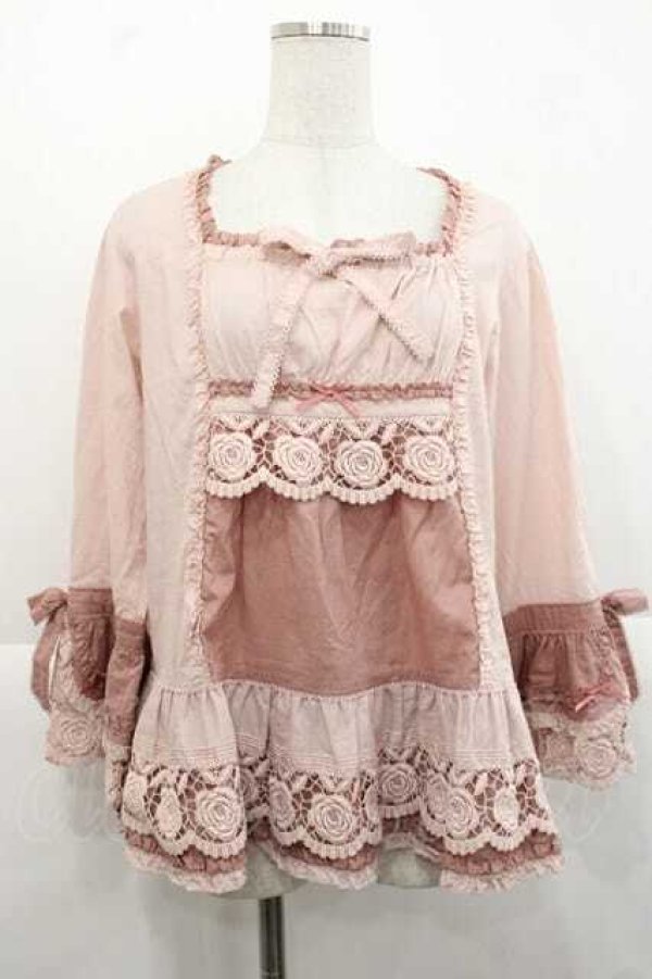 画像1: PINK HOUSE / ローズレース使いブラウス  ピンク I-25-11-27-027-LO-BL-SA-ZI (1)