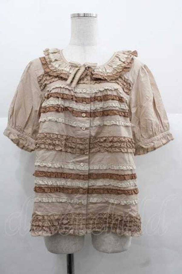 画像1: PINK HOUSE / 配色フリル使いブラウス  ブラウン I-25-12-02-001-LO-BL-SA-ZT198 (1)