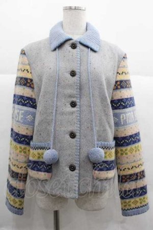 画像: PINK HOUSE / 袖ボーダーカウチン  サックス I-25-12-02-044-LO-JA-SA-ZI