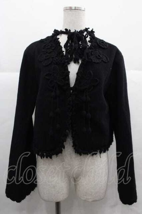 画像1: PINK HOUSE / モチーフつきボレロジャケット L 黒 I-25-12-02-046-LO-JA-SA-ZI (1)