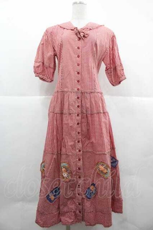 画像1: PINK HOUSE / ギンガムチェック&キューピーワッペンワンピース  レッド I-25-12-02-052-LO-OP-SA-ZI (1)