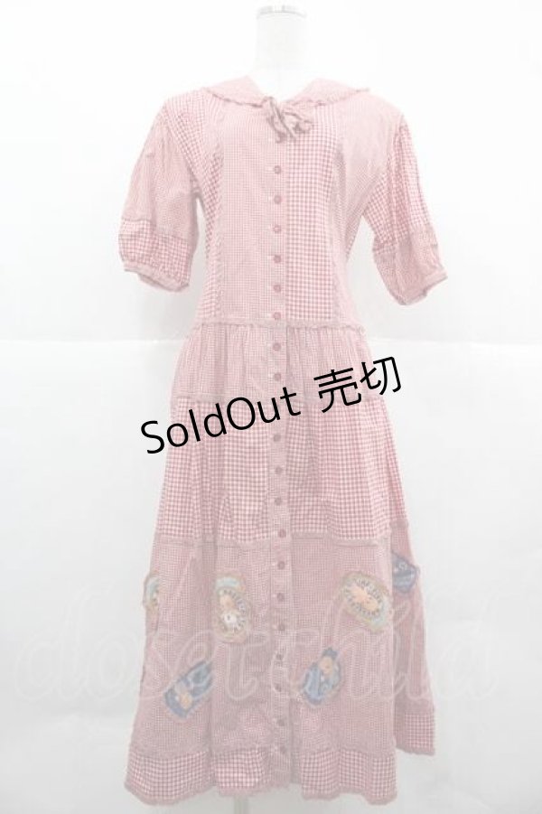 画像1: PINK HOUSE / ギンガムチェック&キューピーワッペンワンピース  レッド I-25-12-02-052-LO-OP-SA-ZI (1)