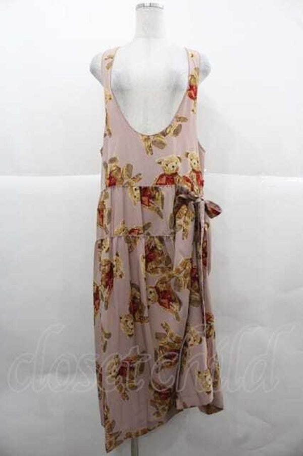 画像1: WONDERFUL WORLD / テディベア柄たくし上げジャンパースカート  ピンク I-25-12-02-059-LO-OP-SA-ZI (1)