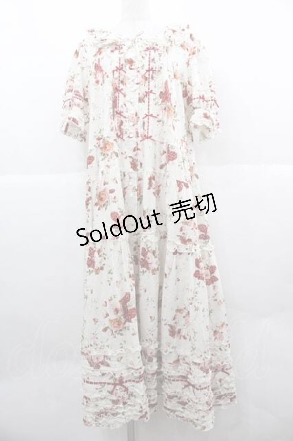 画像1: PINK HOUSE / リボンブーケプリントワンピース  白Ｘ赤 I-25-12-02-065-LO-OP-SA-ZI (1)