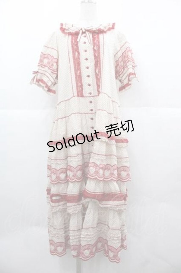 画像1: PINK HOUSE / いちごステッチレース使い水玉プリントワンピース  生成りＸ赤 I-25-12-02-066-LO-OP-SA-ZI (1)