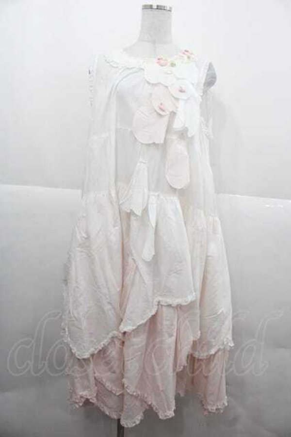 画像1: PINK HOUSE / 桜ひらり舞い散るフリルワンピース  白Ｘピンク I-25-12-02-067-LO-OP-SA-ZI (1)