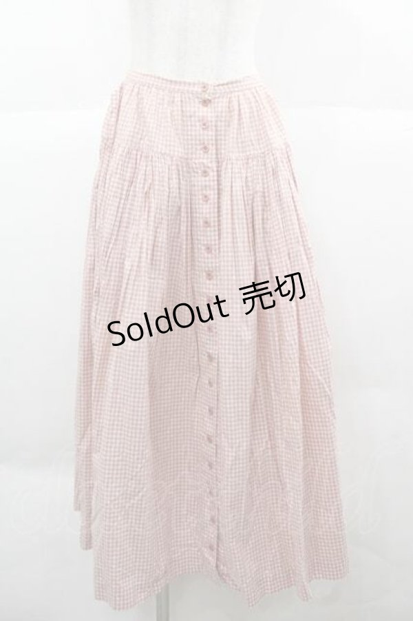 画像1: PINK HOUSE / ギンガムチェック前開きスカート  ピンク I-25-12-02-076-LO-SK-SA-ZI (1)
