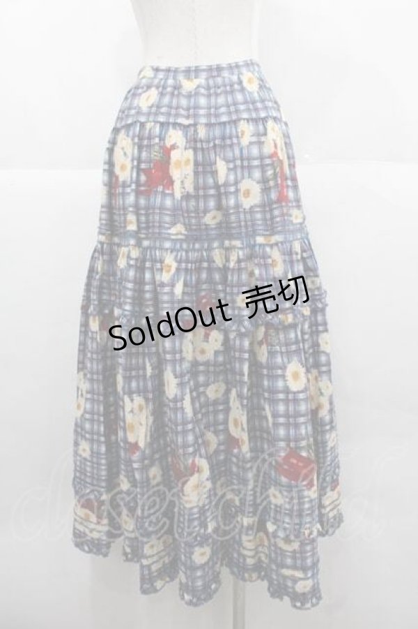 画像2: PINK HOUSE / チェック&マーガレット柄前開きスカート  ブルー I-25-12-02-079-LO-SK-SA-ZI (2)