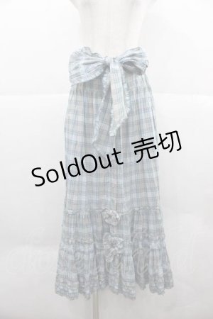 画像: PINK HOUSE / マドラスチェックサッシュベルト付前開きスカート  ブルー I-25-12-02-084-LO-SK-SA-ZI