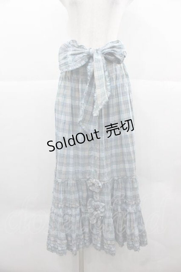 画像1: PINK HOUSE / マドラスチェックサッシュベルト付前開きスカート  ブルー I-25-12-02-084-LO-SK-SA-ZI (1)