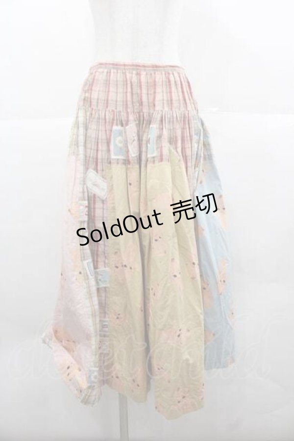 画像1: PINK HOUSE / チェック&キューピー柄パッチワークスカート  ピンク I-25-12-02-085-LO-SK-SA-ZI (1)