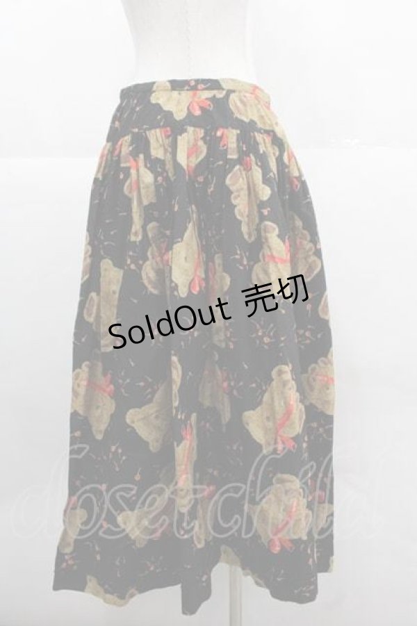 画像2: WONDERFUL WORLD / テディベア柄前開きスカート  ブラック I-25-12-02-087-LO-SK-SA-ZI (2)